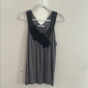 Charlotte Russe Rosette Beaded Top Y2K 2010s Flowy Black Gray‎ Floral Sequin S